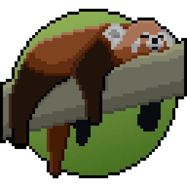 Sleepy stickers logo. A pixel art red panda splooted and sleeping on a branch with a green circle as a background with the edges of the subject poking out. The pixel canvas is 64x64